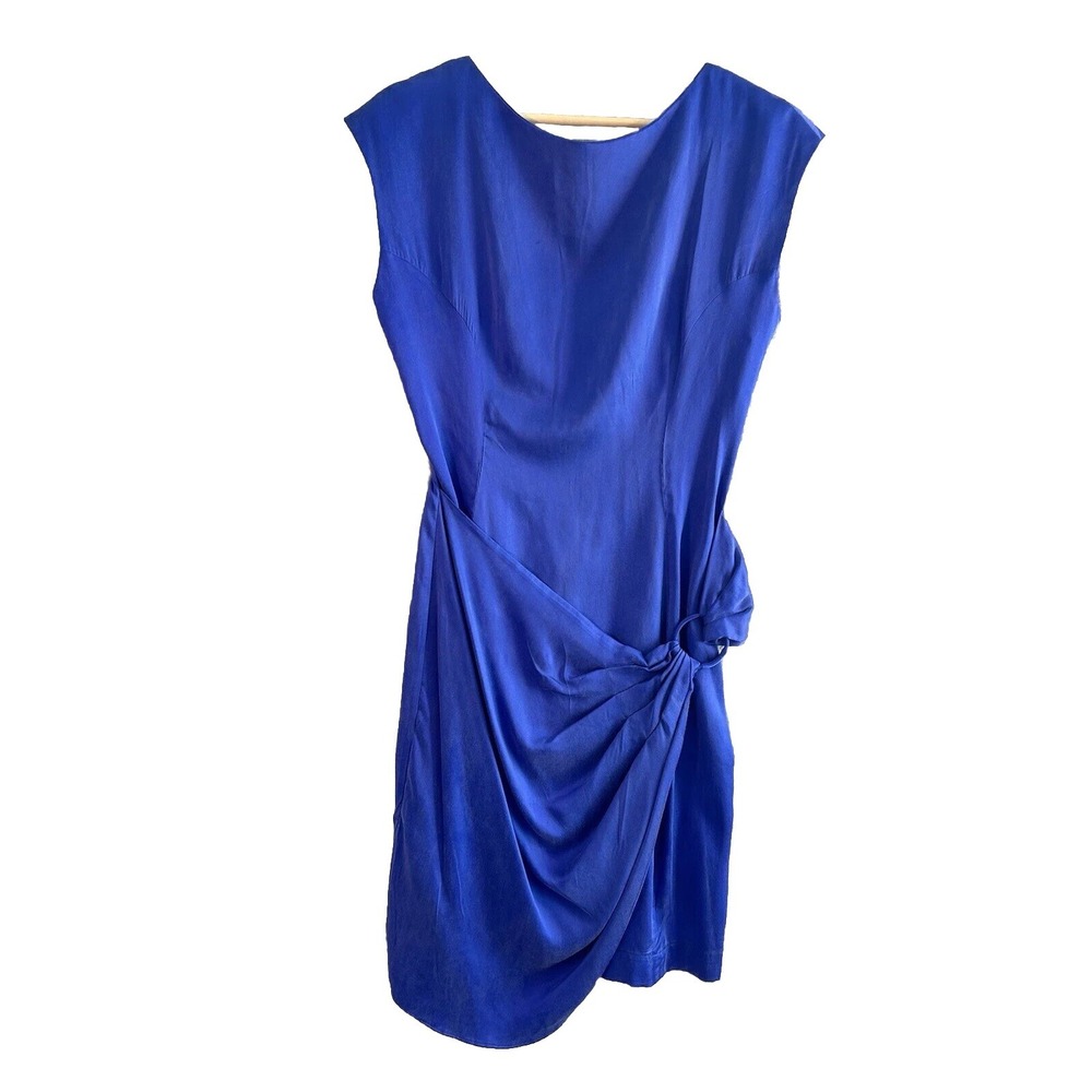 Mary Jo‎ Bruno Dress Size 4 Faux Wrap Blue Bridal Cocktail 100% Silk Chic Classy